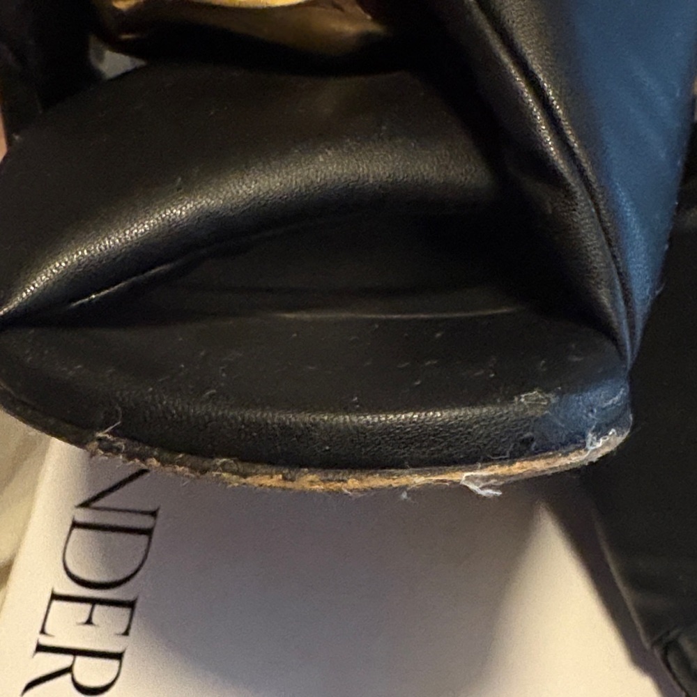 JW ANDERSON Black Twisted Leather Slide Sandals with Gold Disc - Picture 5 of 9